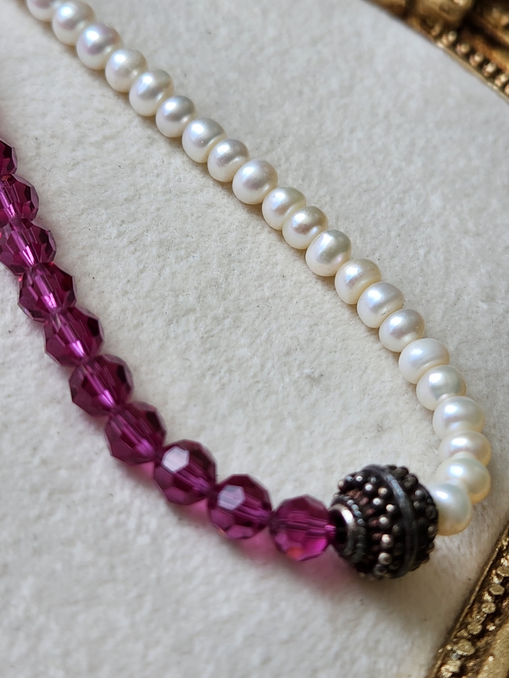 Artisan Amethyst Gemstones And Freshwater  White Pearl Necklace Sterling Silver